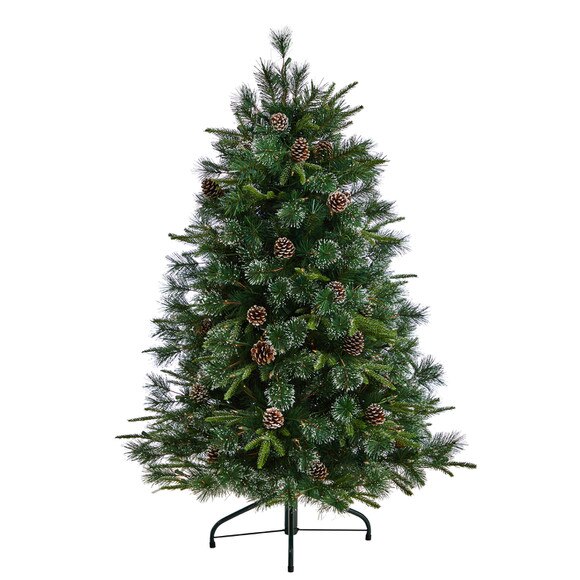 5 Snowed Tipped Clermont Mixed Pine Tree with 250 Clear Lights Pine Cones and 858 Branches - SKU #T3043 - 2