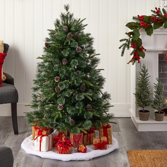 5 Snowed Tipped Clermont Mixed Pine Tree with 250 Clear Lights Pine Cones and 858 Branches - SKU #T3043 - 7