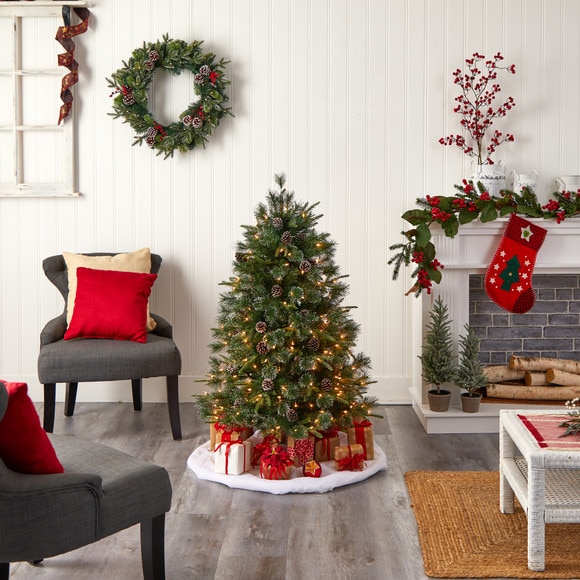 5 Snowed Tipped Clermont Mixed Pine Tree with 250 Clear Lights Pine Cones and 858 Branches - SKU #T3043 - 8
