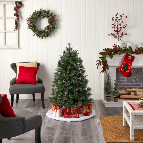 5 Snowed Tipped Clermont Mixed Pine Tree with 250 Clear Lights Pine Cones and 858 Branches - SKU #T3043 - 9
