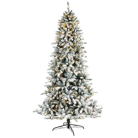 8 Flocked Livingston Fir Artificial Christmas Tree with Pine Cones and 500 Clear Warm LED Lights - SKU #T3048