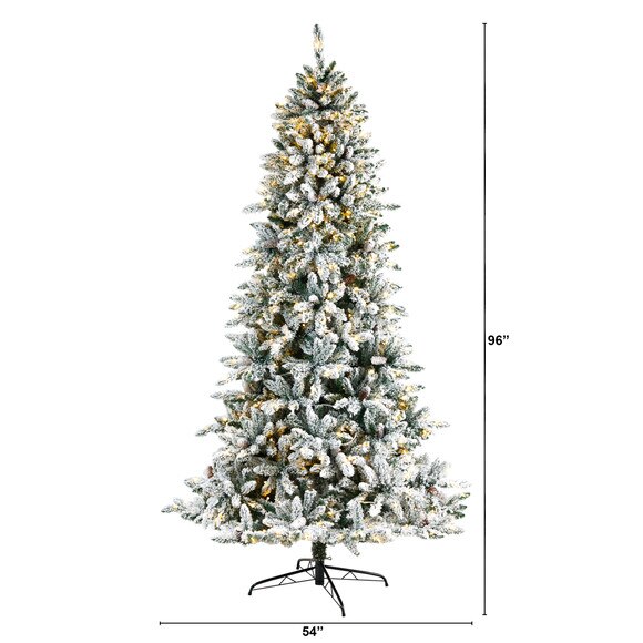 8 Flocked Livingston Fir Artificial Christmas Tree with Pine Cones and 500 Clear Warm LED Lights - SKU #T3048 - 1