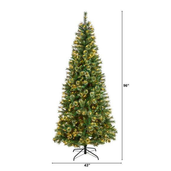 8 Wisconsin Slim Snow Tip Pine Christmas Tree with 600 Clear LED Lights and 908 Bendable Branches - SKU #T3050 - 1