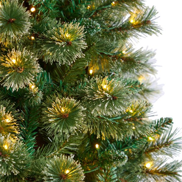 8 Wisconsin Slim Snow Tip Pine Christmas Tree with 600 Clear LED Lights and 908 Bendable Branches - SKU #T3050 - 3