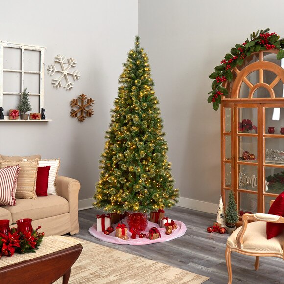 8 Wisconsin Slim Snow Tip Pine Christmas Tree with 600 Clear LED Lights and 908 Bendable Branches - SKU #T3050 - 6