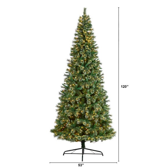 10 Wisconsin Slim Snow Tip Pine Artificial Christmas Tree with 1050 Clear LED Lights - SKU #T3051 - 1
