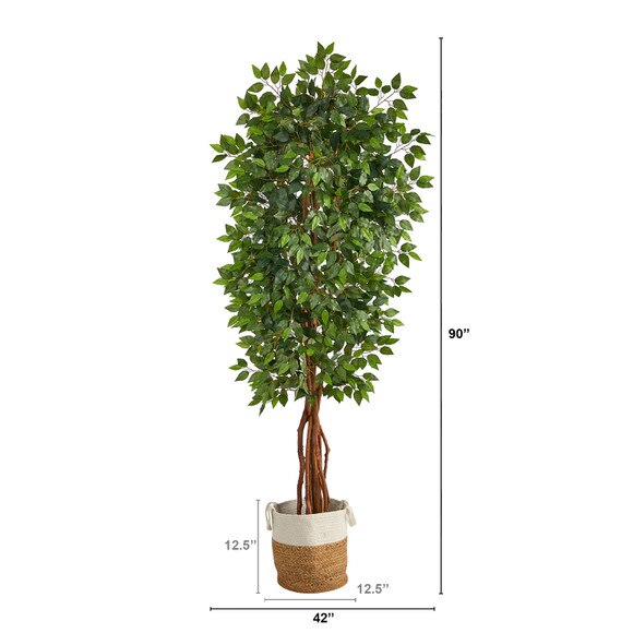 7.5 Artificial Deluxe Ficus Tree with Handmade Jute Cotton Basket - SKU #T3065 - 1