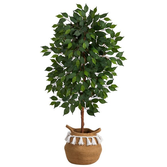 4 Artificial Ficus Tree with Handmade Jute Cotton Basket with Tassels - SKU #T3121