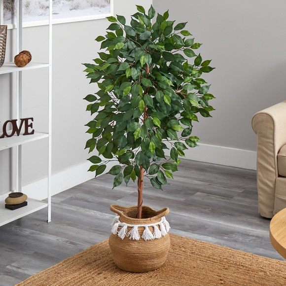 4 Artificial Ficus Tree with Handmade Jute Cotton Basket with Tassels - SKU #T3121 - 2