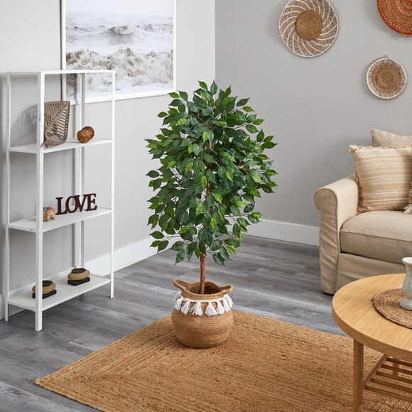 4 Artificial Ficus Tree with Handmade Jute Cotton Basket with Tassels - SKU #T3121 - 3