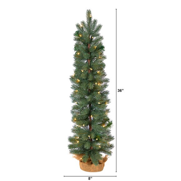 3 Green Pine Artificial Christmas Tree with 50 Warm White Lights Set in a Burlap Base - SKU #T3253 - 1
