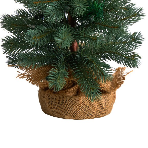 3 Green Pine Artificial Christmas Tree with 50 Warm White Lights Set in a Burlap Base - SKU #T3253 - 5