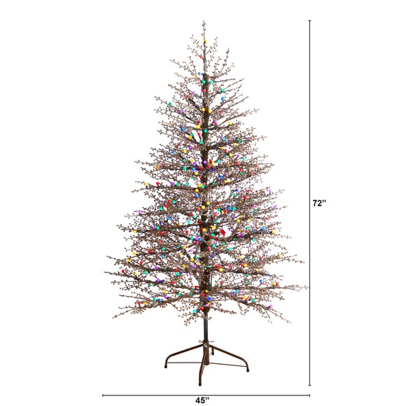 6 Frosted Berry Twig Tree with 350 Multicolored Gum Ball LED Lights and 808 Bendable Branches - SKU #T3257 - 1