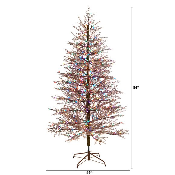 7 Frosted Berry Twig Tree with 450 Multicolored Gum Ball LED Lights and 1192 Bendable Branches - SKU #T3258 - 1