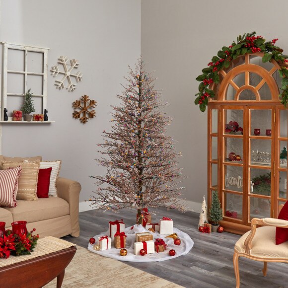 7 Frosted Berry Twig Tree with 450 Multicolored Gum Ball LED Lights and 1192 Bendable Branches - SKU #T3258 - 7