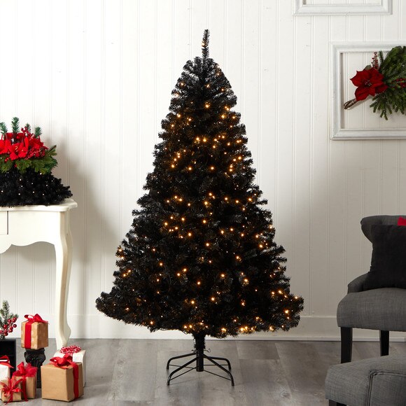 6 Black Artificial Christmas Tree with 400 Clear LED Lights and 1036 Tips - SKU #T3264 - 6