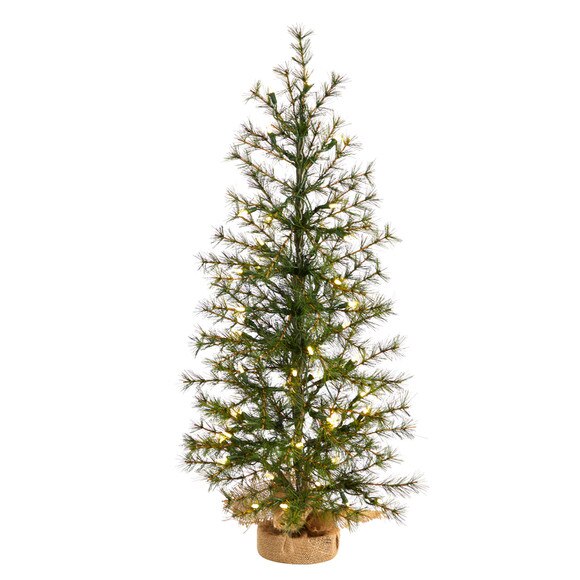 3 Artificial Christmas Tree with 50 Clear LED Lights Set in a Burlap Base - SKU #T3272