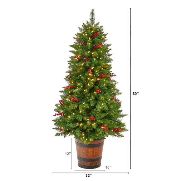 5 Colorado Aspen Pre-Lit Porch Tree with 200 LED lights and Berries in Decorative Planter - SKU #T3280 - 1