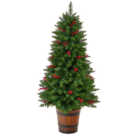 5 Colorado Aspen Pre-Lit Porch Tree with 200 LED lights and Berries in Decorative Planter - SKU #T3280 - 2