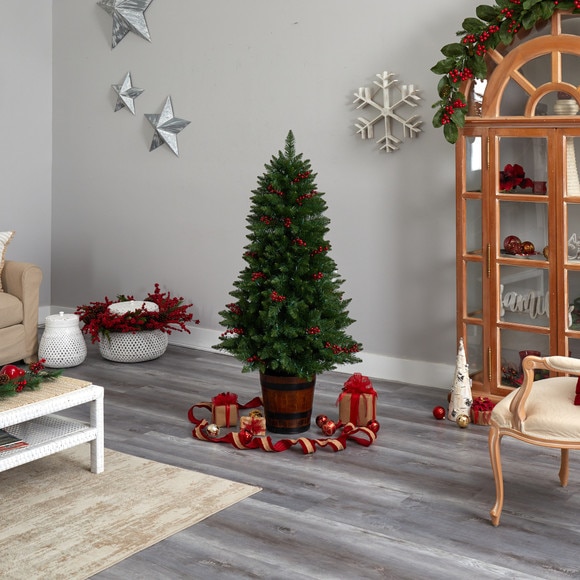 5 Colorado Aspen Pre-Lit Porch Tree with 200 LED lights and Berries in Decorative Planter - SKU #T3280 - 9