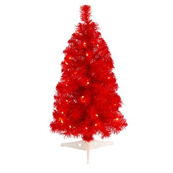 2 Red Artificial Christmas Tree with 35 LED Lights and 72 Bendable Branches - SKU #T3302
