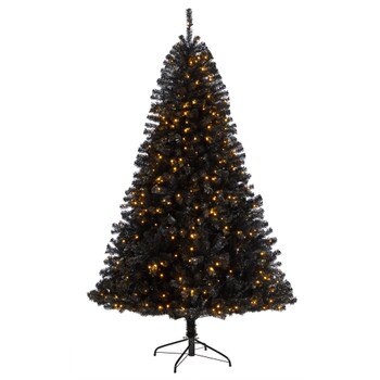 7 Black Artificial Christmas Tree with 500 Clear LED Lights and 1428 Tips - SKU #T3307