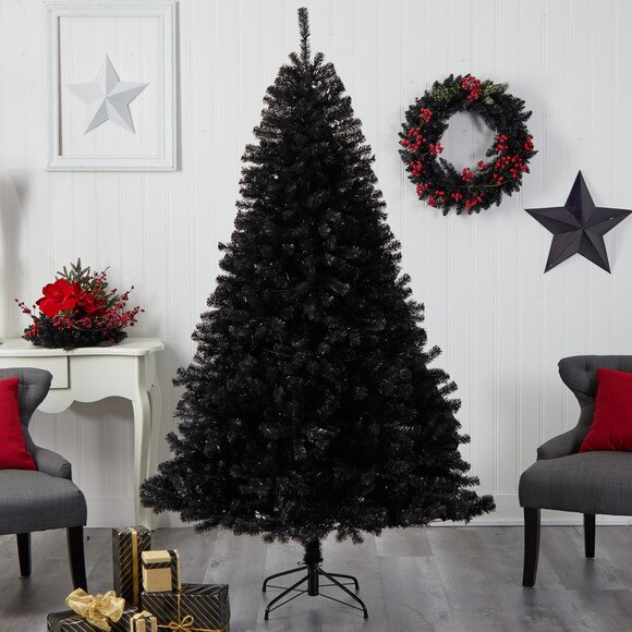 7 Black Artificial Christmas Tree with 500 Clear LED Lights and 1428 Tips - SKU #T3307 - 7