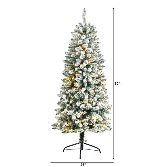 5 Slim Flocked Montreal Fir Christmas Tree with 150 Warm White LED Lights and 491 Bendable Branches - SKU #T3309 - 1