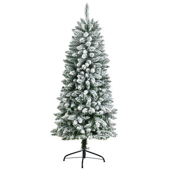 5 Slim Flocked Montreal Fir Christmas Tree with 150 Warm White LED Lights and 491 Bendable Branches - SKU #T3309 - 2