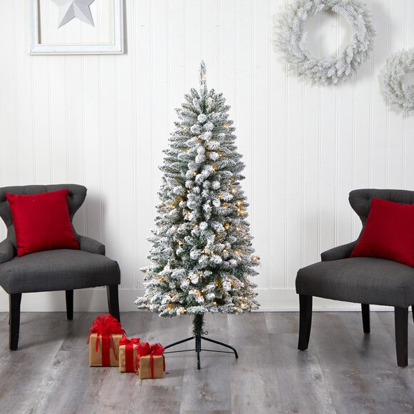 5 Slim Flocked Montreal Fir Christmas Tree with 150 Warm White LED Lights and 491 Bendable Branches - SKU #T3309 - 6