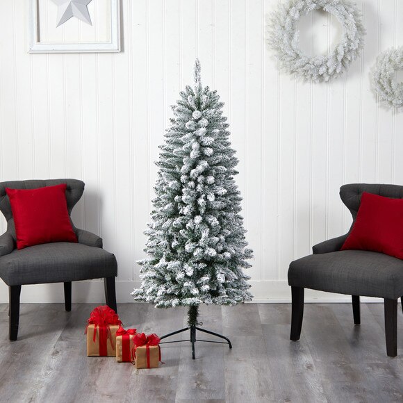 5 Slim Flocked Montreal Fir Christmas Tree with 150 Warm White LED Lights and 491 Bendable Branches - SKU #T3309 - 7