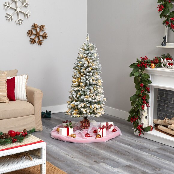 5 Slim Flocked Montreal Fir Christmas Tree with 150 Warm White LED Lights and 491 Bendable Branches - SKU #T3309 - 8