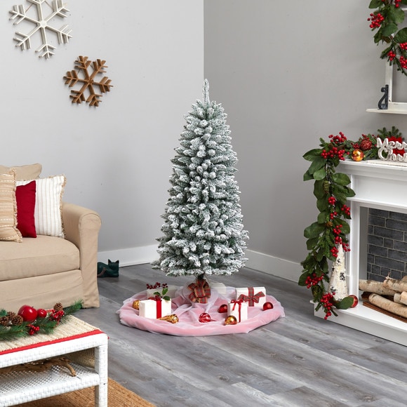 5 Slim Flocked Montreal Fir Christmas Tree with 150 Warm White LED Lights and 491 Bendable Branches - SKU #T3309 - 9