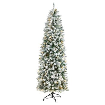 7 Slim Flocked Montreal Fir Christmas Tree with 300 Warm White LED Lights and 995 Bendable Branches - SKU #T3311