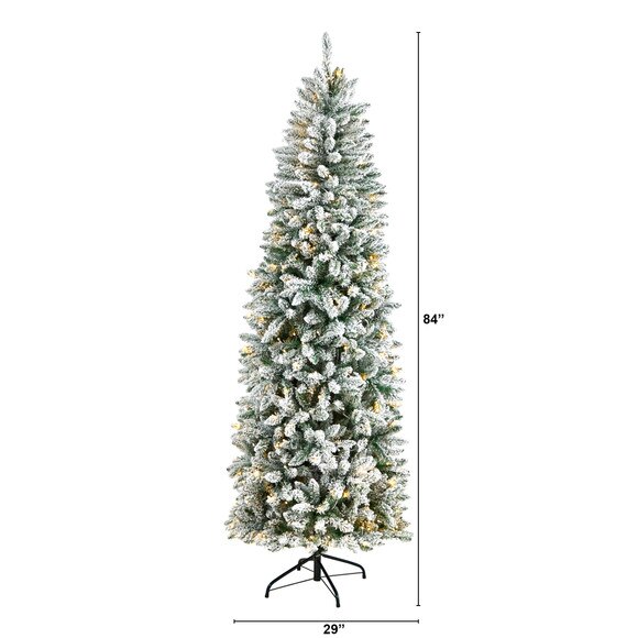 7 Slim Flocked Montreal Fir Christmas Tree with 300 Warm White LED Lights and 995 Bendable Branches - SKU #T3311 - 1