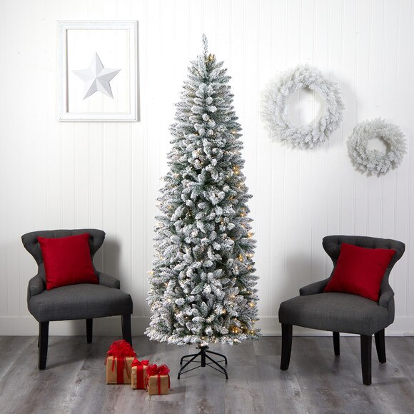 7 Slim Flocked Montreal Fir Christmas Tree with 300 Warm White LED Lights and 995 Bendable Branches - SKU #T3311 - 6