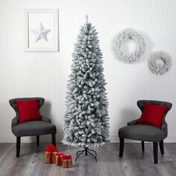 7 Slim Flocked Montreal Fir Christmas Tree with 300 Warm White LED Lights and 995 Bendable Branches - SKU #T3311 - 7