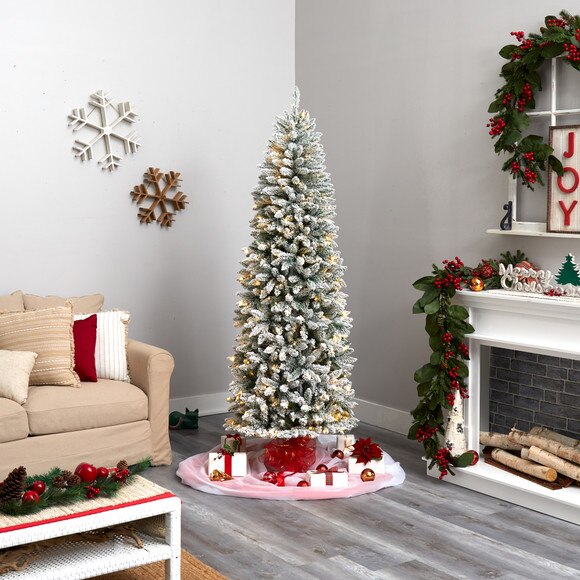 7 Slim Flocked Montreal Fir Christmas Tree with 300 Warm White LED Lights and 995 Bendable Branches - SKU #T3311 - 8