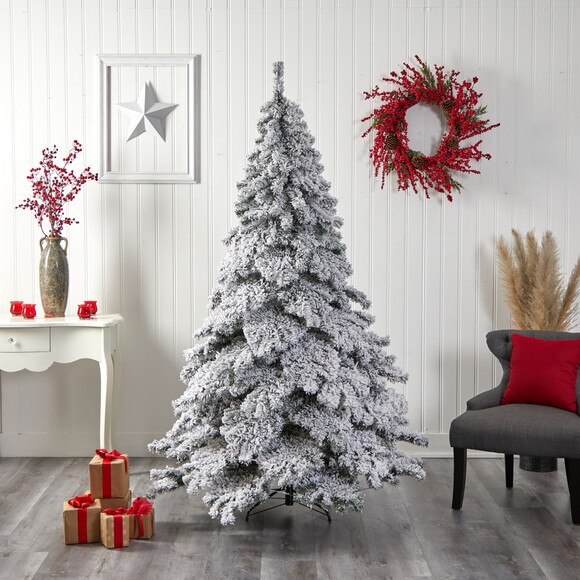 7 Flocked Austria Fir Christmas Tree with 400 Warm White LED Lights and 1063 Bendable Branches - SKU #T3315 - 7