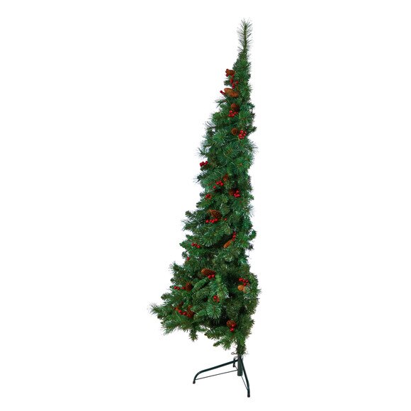 6 Flat Back Montreal Mountain Pine Tree with Pinecones Berries and 150 Warm White LED Lights - SKU #T3318 - 3