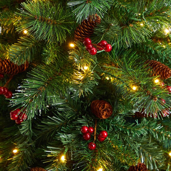 6 Flat Back Montreal Mountain Pine Tree with Pinecones Berries and 150 Warm White LED Lights - SKU #T3318 - 4