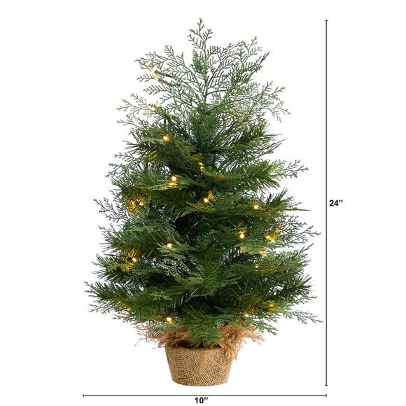 2 Artificial Christmas Tree in Burlap Base with 35 Warm White LED Lights - SKU #T3327 - 1