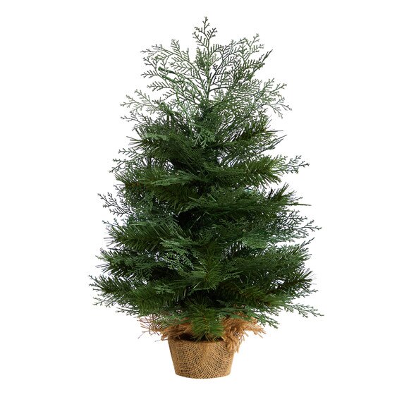 2 Artificial Christmas Tree in Burlap Base with 35 Warm White LED Lights - SKU #T3327 - 2