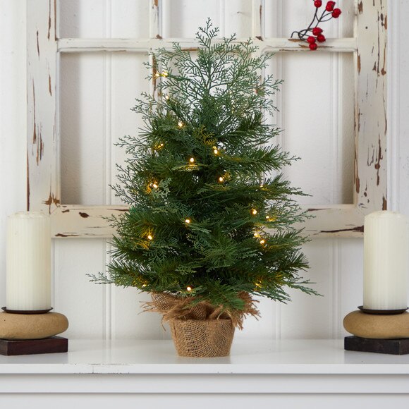 2 Artificial Christmas Tree in Burlap Base with 35 Warm White LED Lights - SKU #T3327 - 3