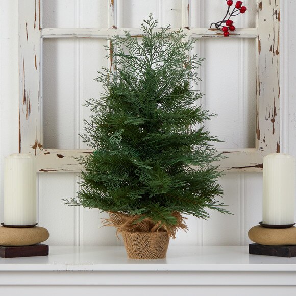 2 Artificial Christmas Tree in Burlap Base with 35 Warm White LED Lights - SKU #T3327 - 4