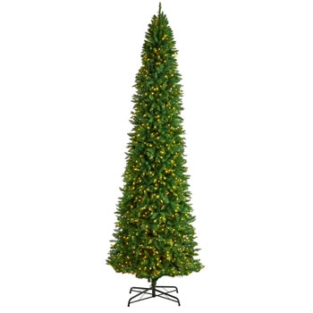 12 Slim Green Mountain Pine Artificial Christmas Tree with 1100 Clear LED Lights and 3235 Tips - SKU #T3330