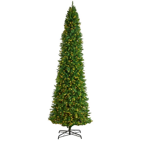 12 Slim Green Mountain Pine Artificial Christmas Tree with 1100 Clear LED Lights and 3235 Tips - SKU #T3330