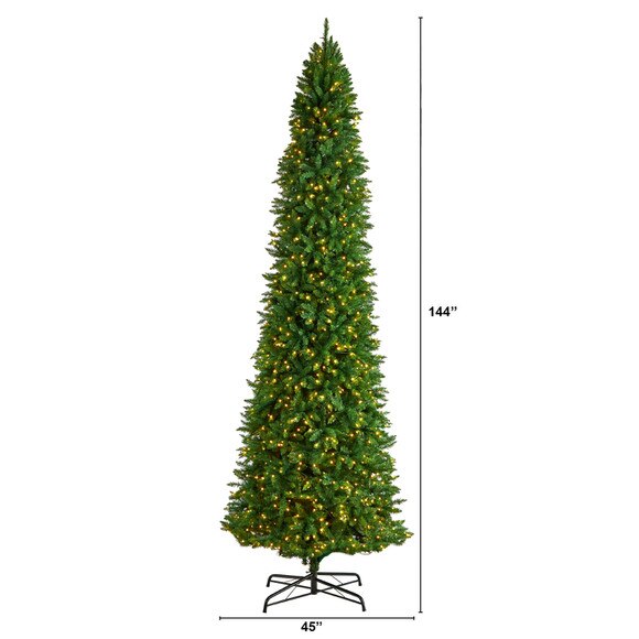12 Slim Green Mountain Pine Artificial Christmas Tree with 1100 Clear LED Lights and 3235 Tips - SKU #T3330 - 1