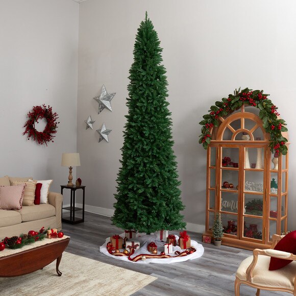 12 Slim Green Mountain Pine Artificial Christmas Tree with 1100 Clear LED Lights and 3235 Tips - SKU #T3330 - 9