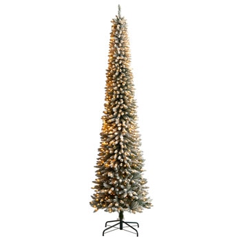 10 Flocked Pencil Artificial Christmas Tree with 700 Clear Lights and 1145 Bendable Branches - SKU #T3331